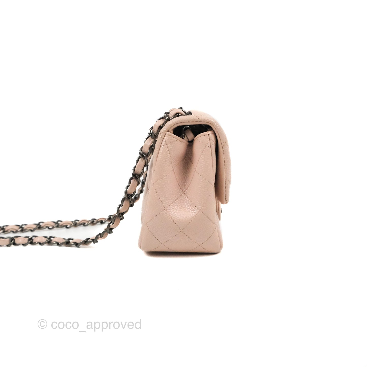 Chanel Quilted Mini Square Flap Pale Pink Caviar Ruthenium Hardware