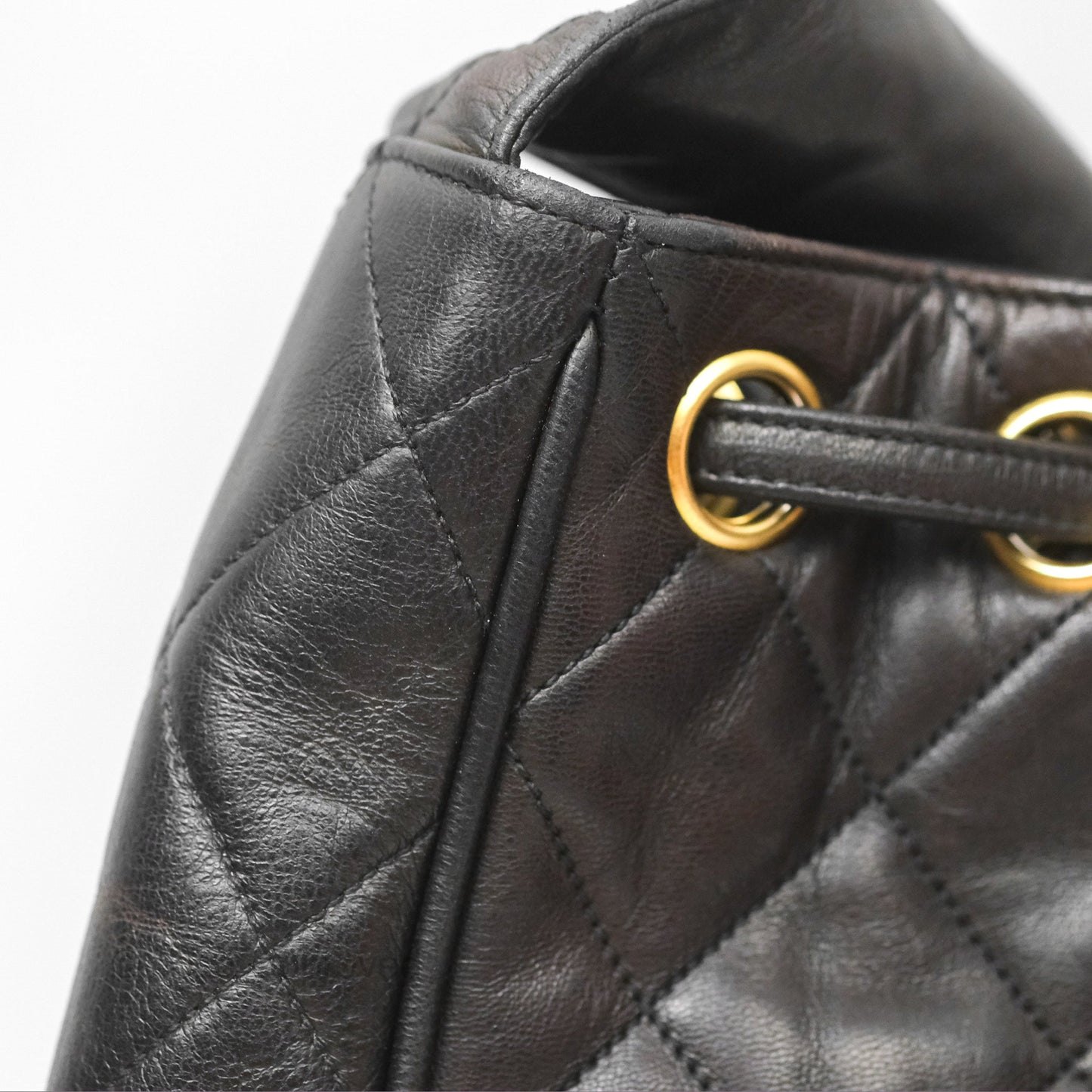 Chanel Vintage Drawstring Bucket Bag Black Lambskin Gold Hardware