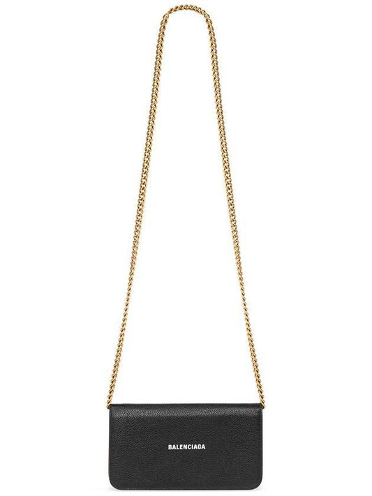 Luxury Balenciaga Cash Chain Wallet Mini Calfskin Cross Bag Black