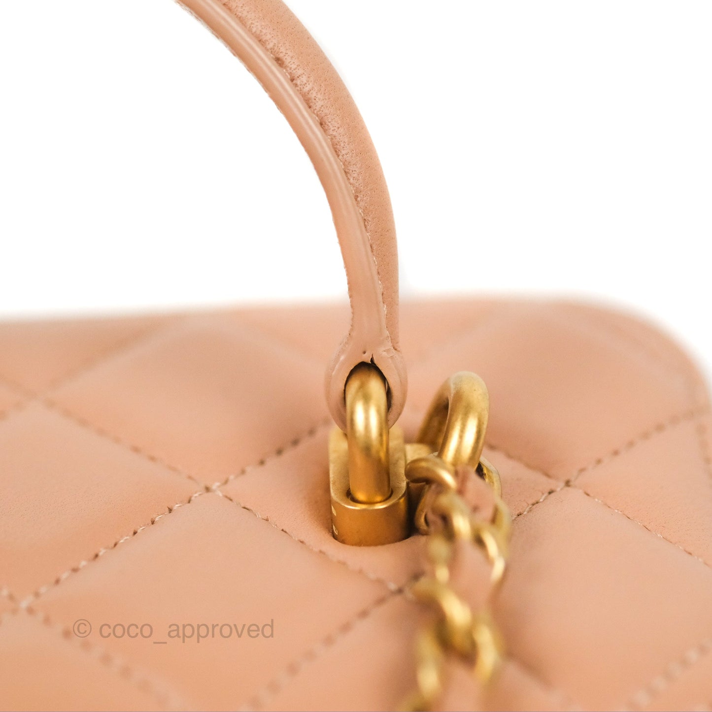 Chanel Vanity Rectangular Top Handle Beige Lambskin Gold Hardware