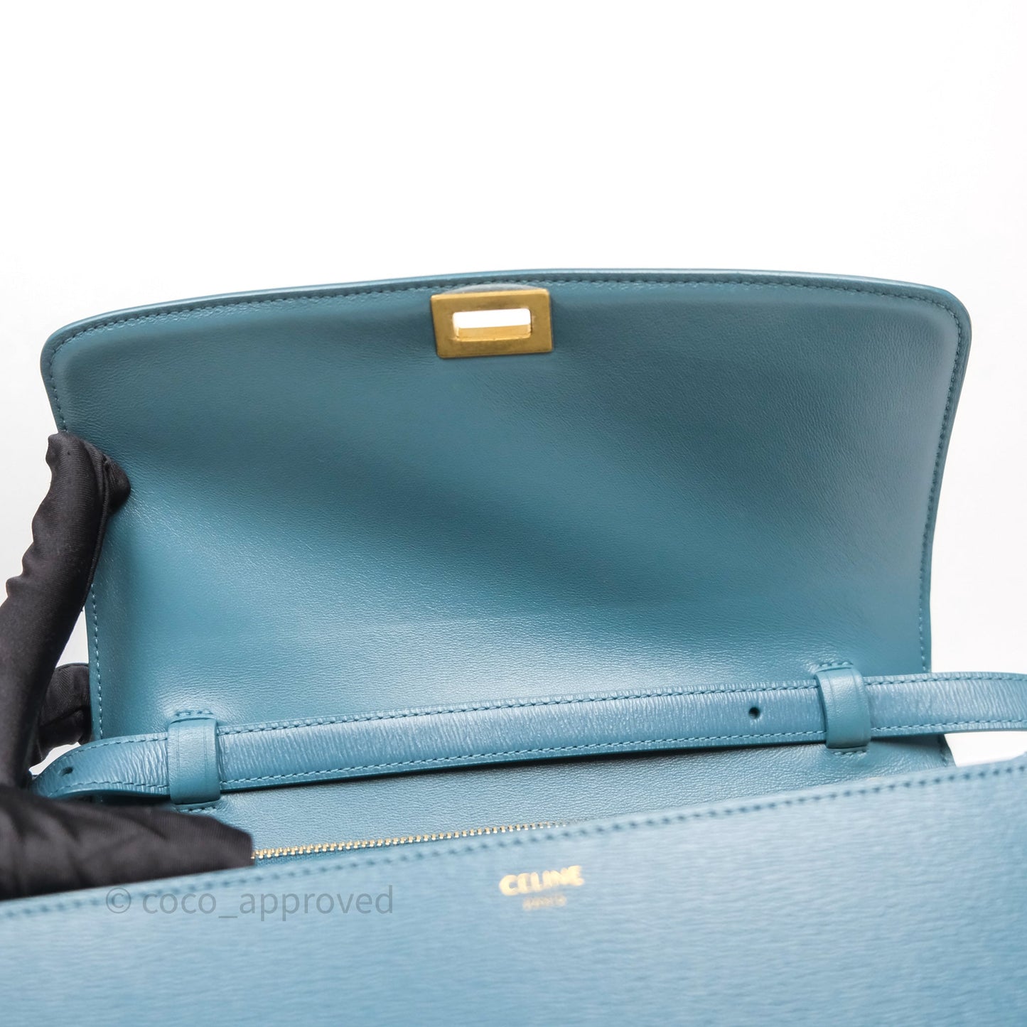 Celine Medium Classic Box Flap Blue Green Calfskin Gold Hardware