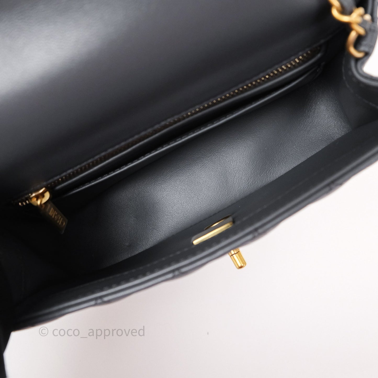 Chanel Pearl Crush Mini Rectangular Quilted Dark Grey Lambskin Aged Gold Hardware