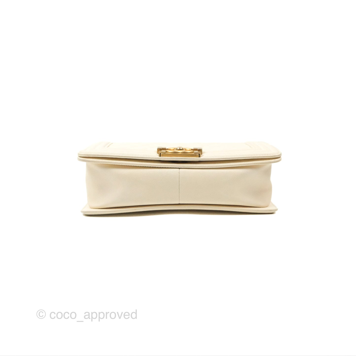 Chanel Medium Boy Quilted Ivory Caviar Aged Gold Hardware