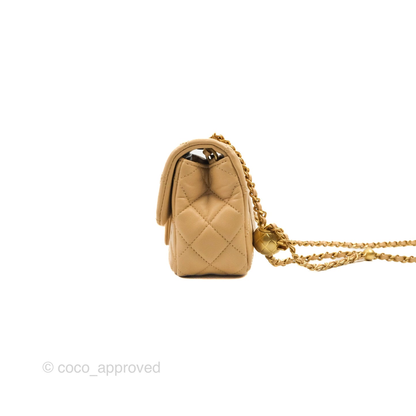 Chanel Mini Rectangular Pearl Crush Beige Lambskin Aged Gold Hardware