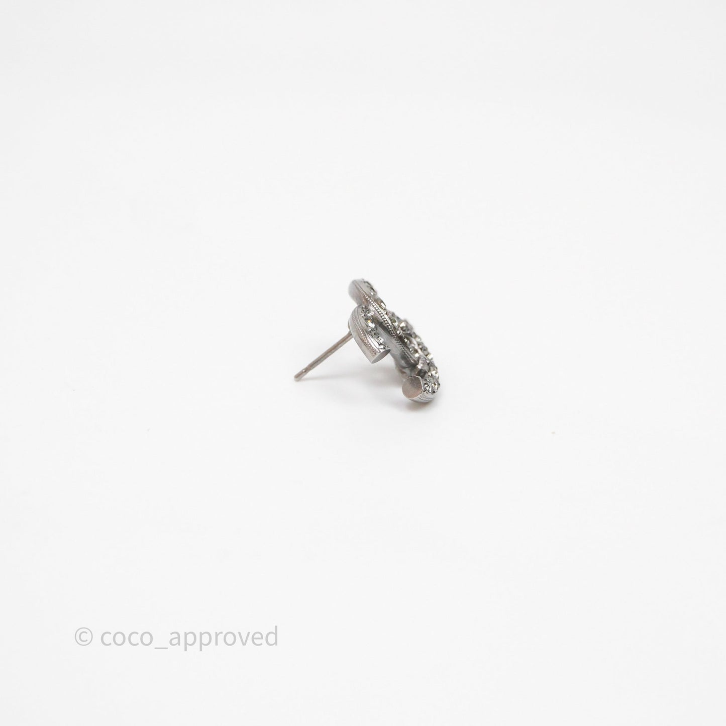 Chanel CC Crystals Earrings Ruthenium Tone 21A