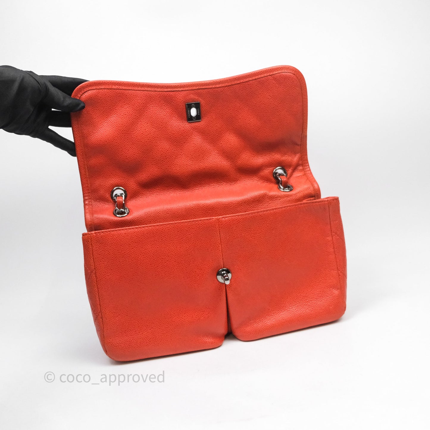 Chanel Flap Bag Caviar Orange Silver Hardware