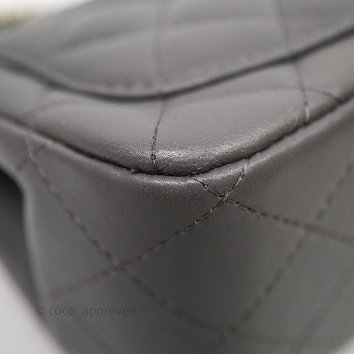 Chanel Mini Square Quilted Grey Lambskin Gold Hardware
