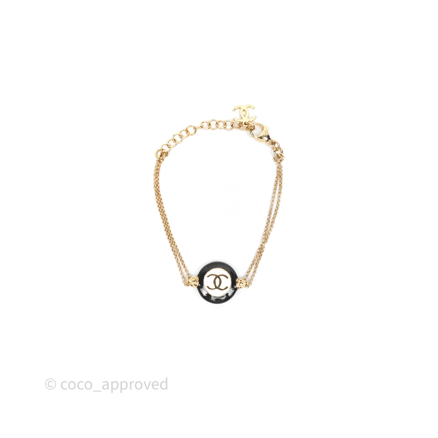 Chanel Black/ White Round CC Bracelet Gold Tone 24P