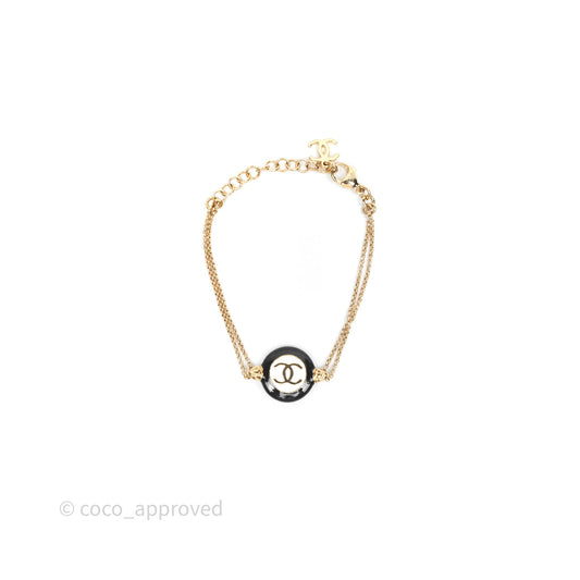 Chanel Black/ White Round CC Bracelet Gold Tone 24P