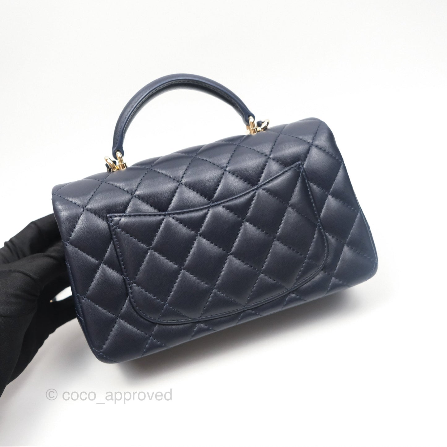 Chanel Top Handle Mini Rectangular Flap Bag Navy Lambskin Gold Hardware