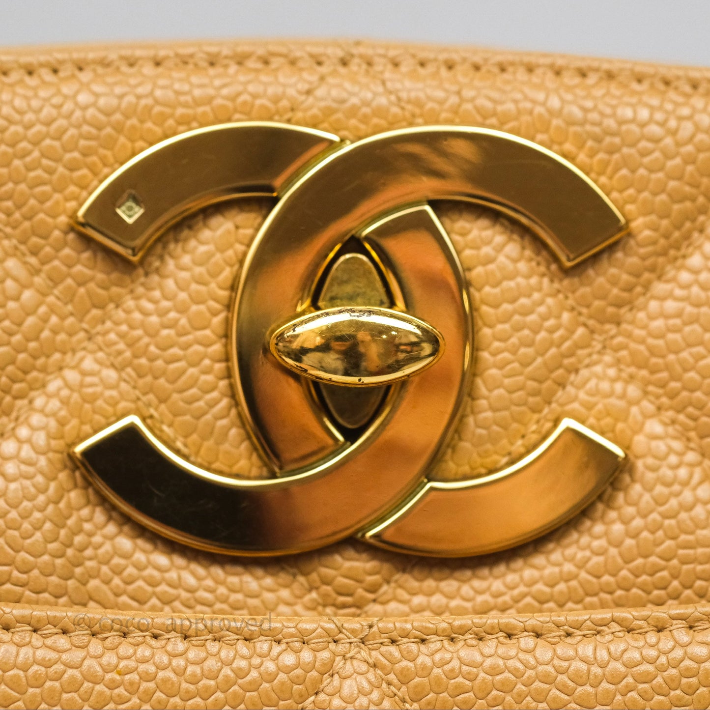 Chanel Vintage CC Quilted Tote Dark Beige Caviar 24K Gold Hardware
