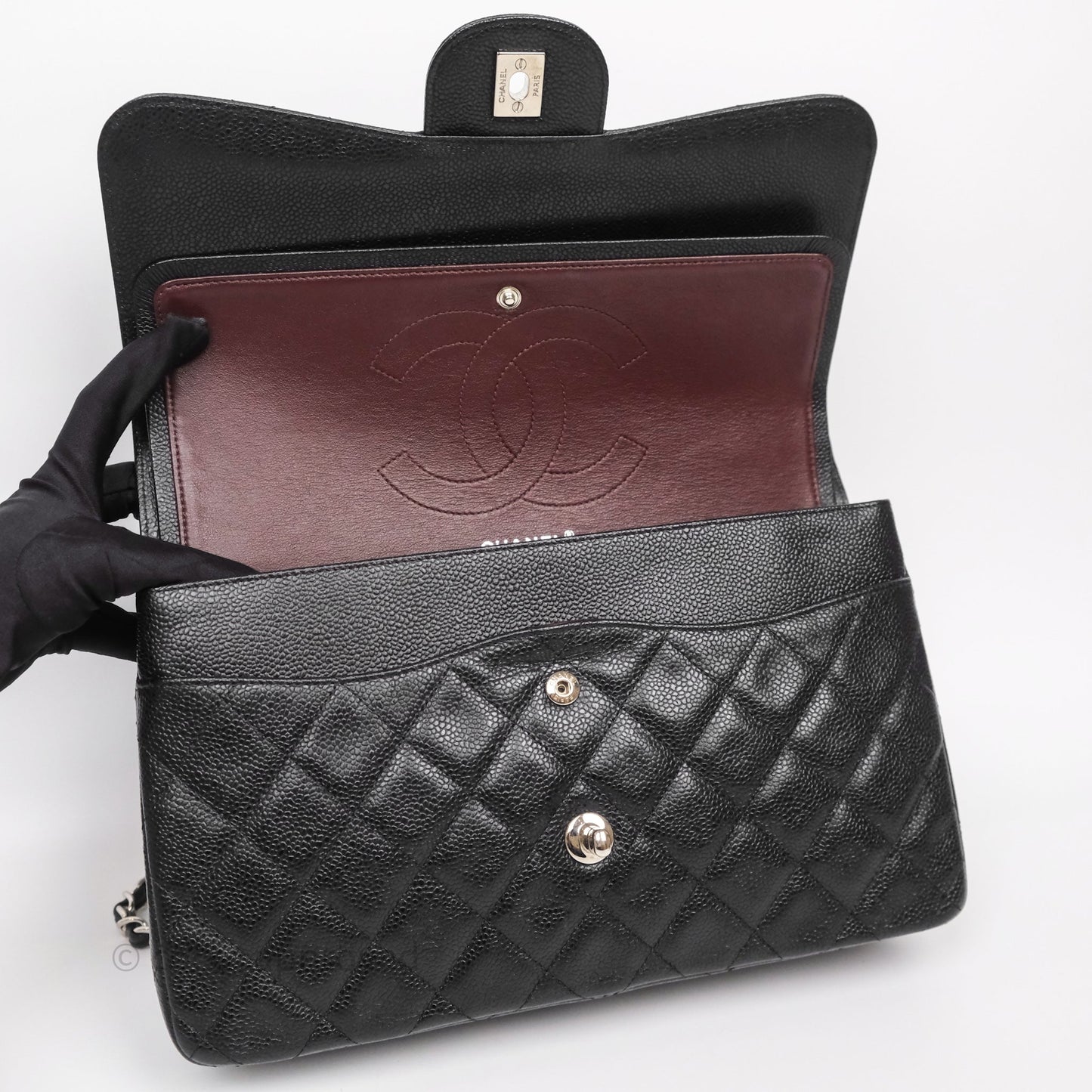 Chanel Jumbo Double Flap Black Caviar Silver Hardware⁣⁣