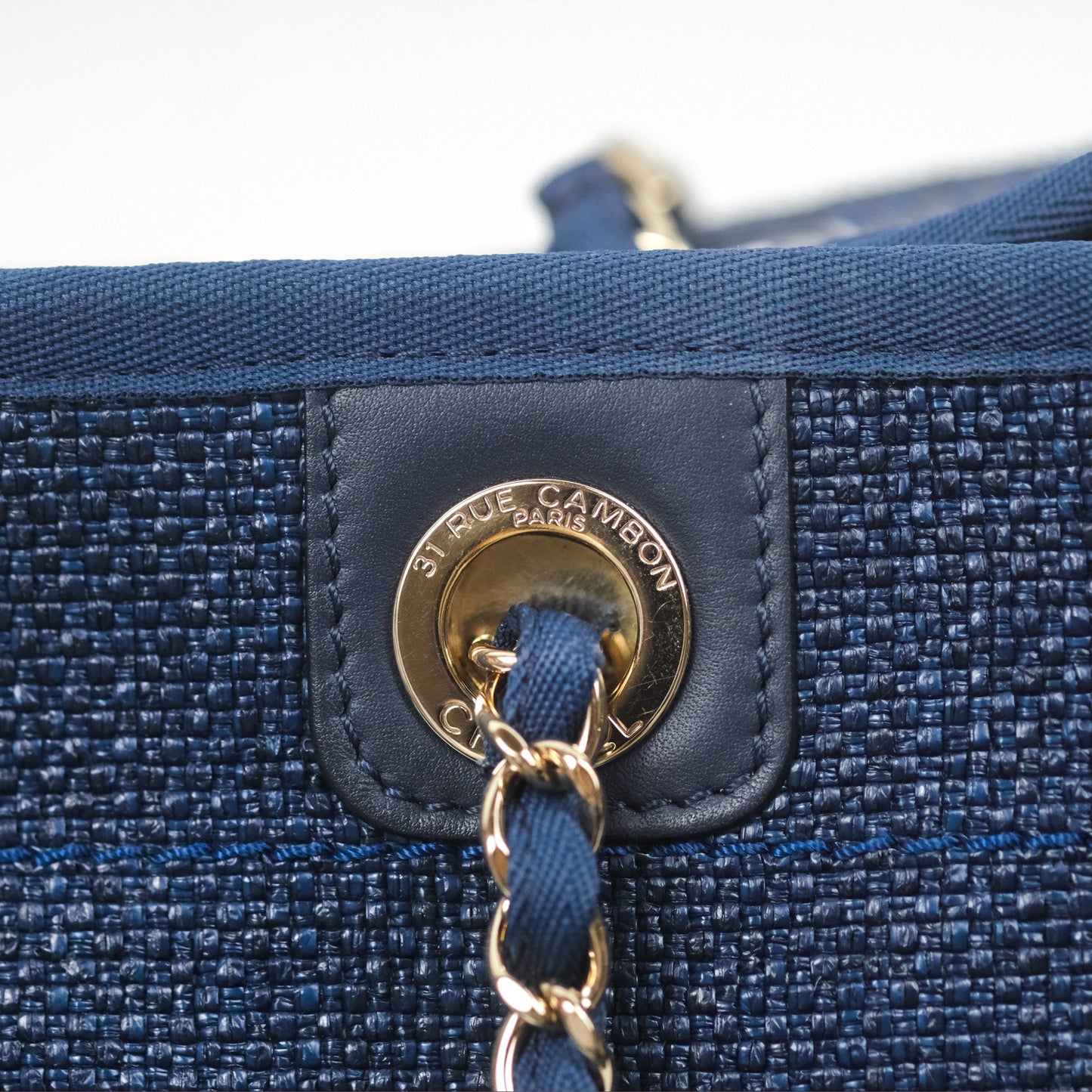 Chanel Medium Deauville Navy Canvas Gold Hardware