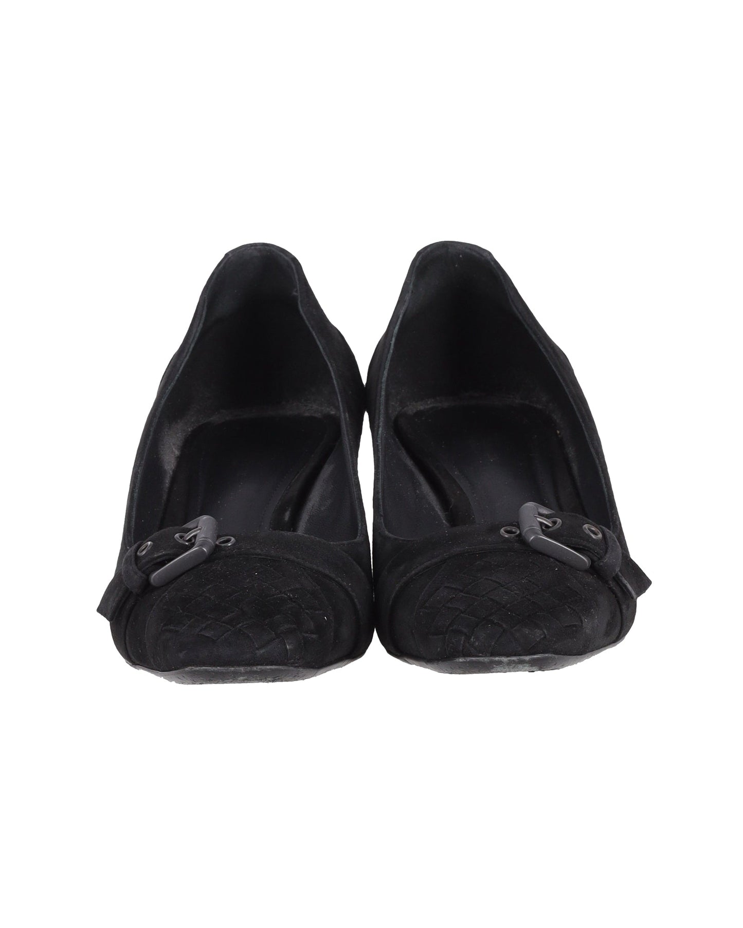 Luxury Bottega Veneta Buckle-Toe 45mm Pumps in Black Suede