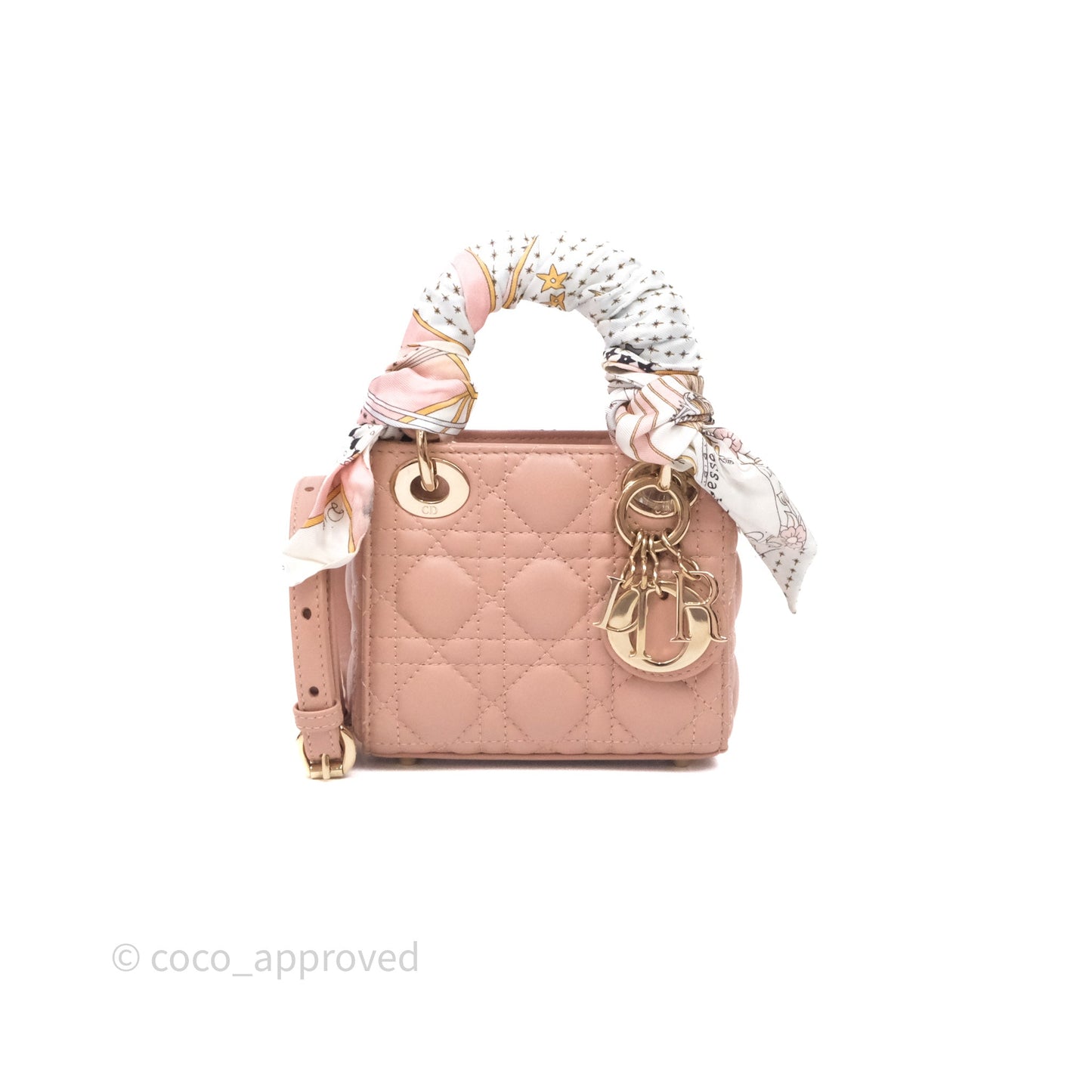 Christian Dior Micro Lady Dior Pink Beige Cannage Calfskin Gold Hardware