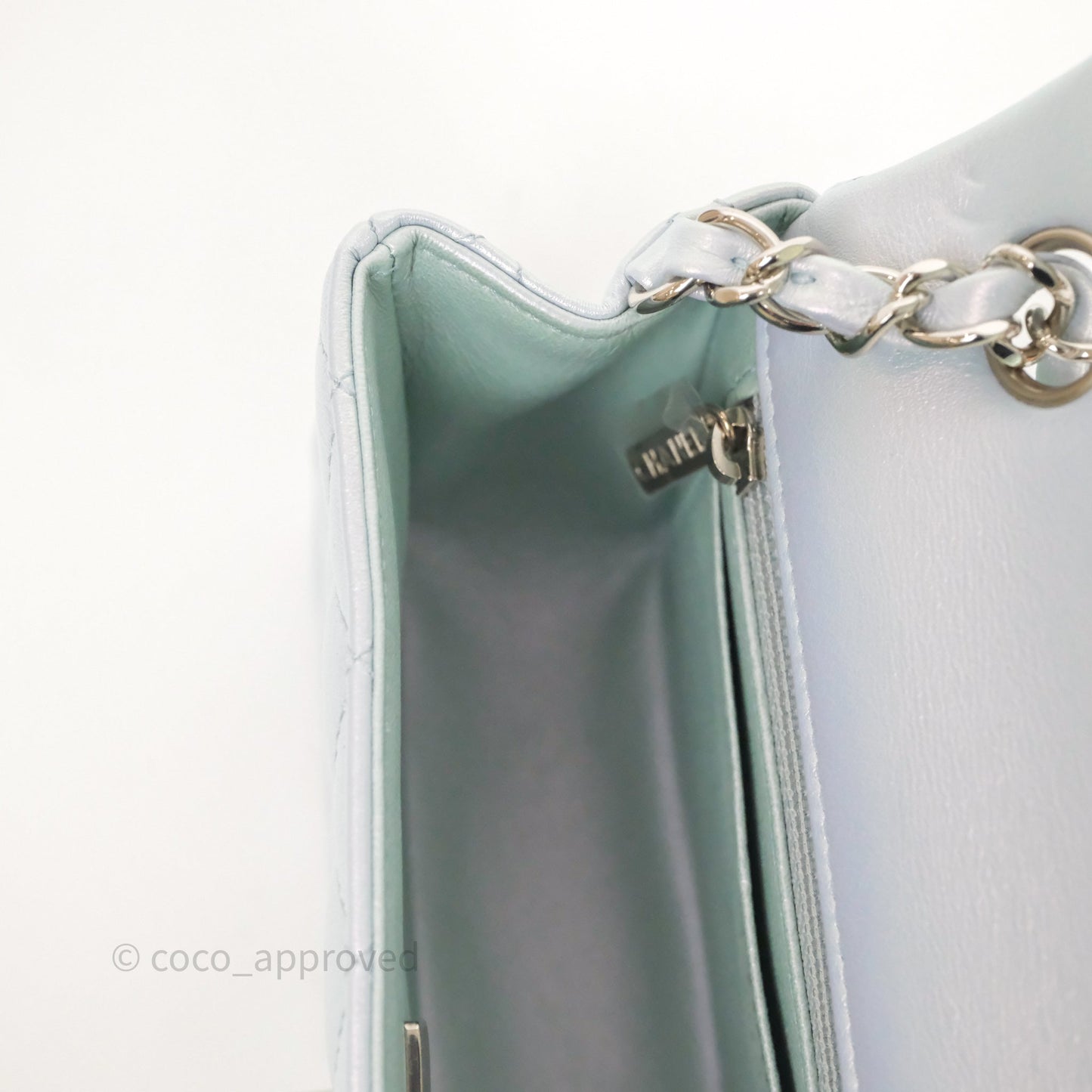 Chanel Mini Rectangular Bag Quilted Iridescent Icy Blue Silver Hardware