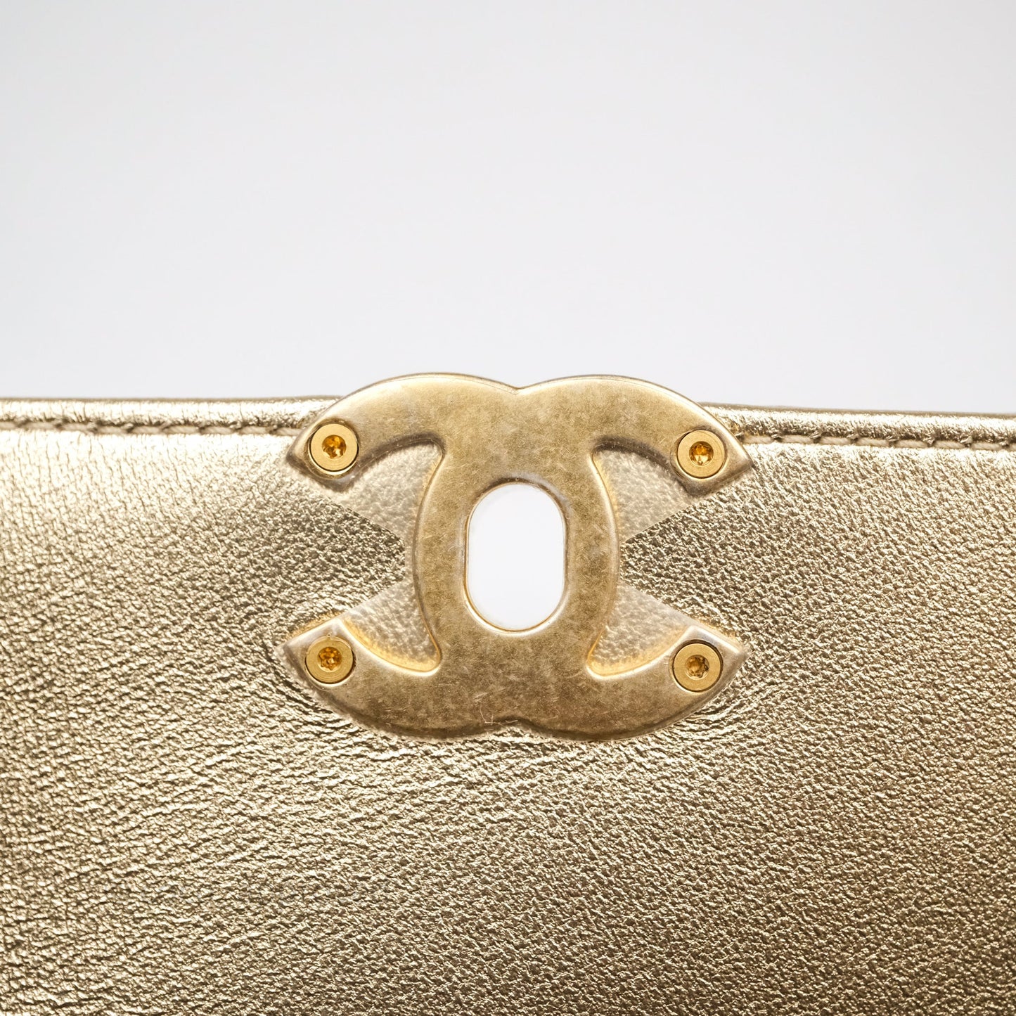 Chanel Mini Crystal Logo Handle Flap Bag Metallic Gold Lambskin 22S