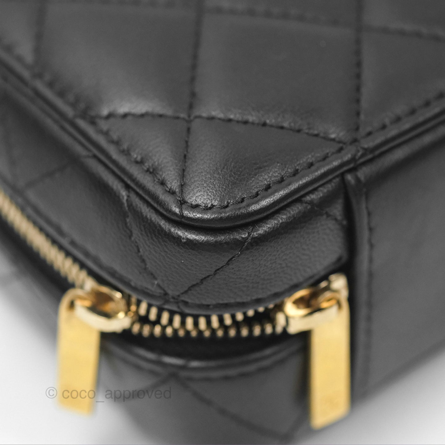 Chanel Top Handle Vanity Case Black Lambskin Aged Gold Hardware 22A