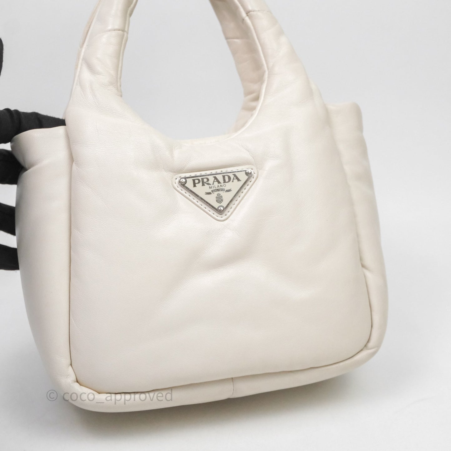 Prada Soft Tote Bag Ivory Silver Hardware