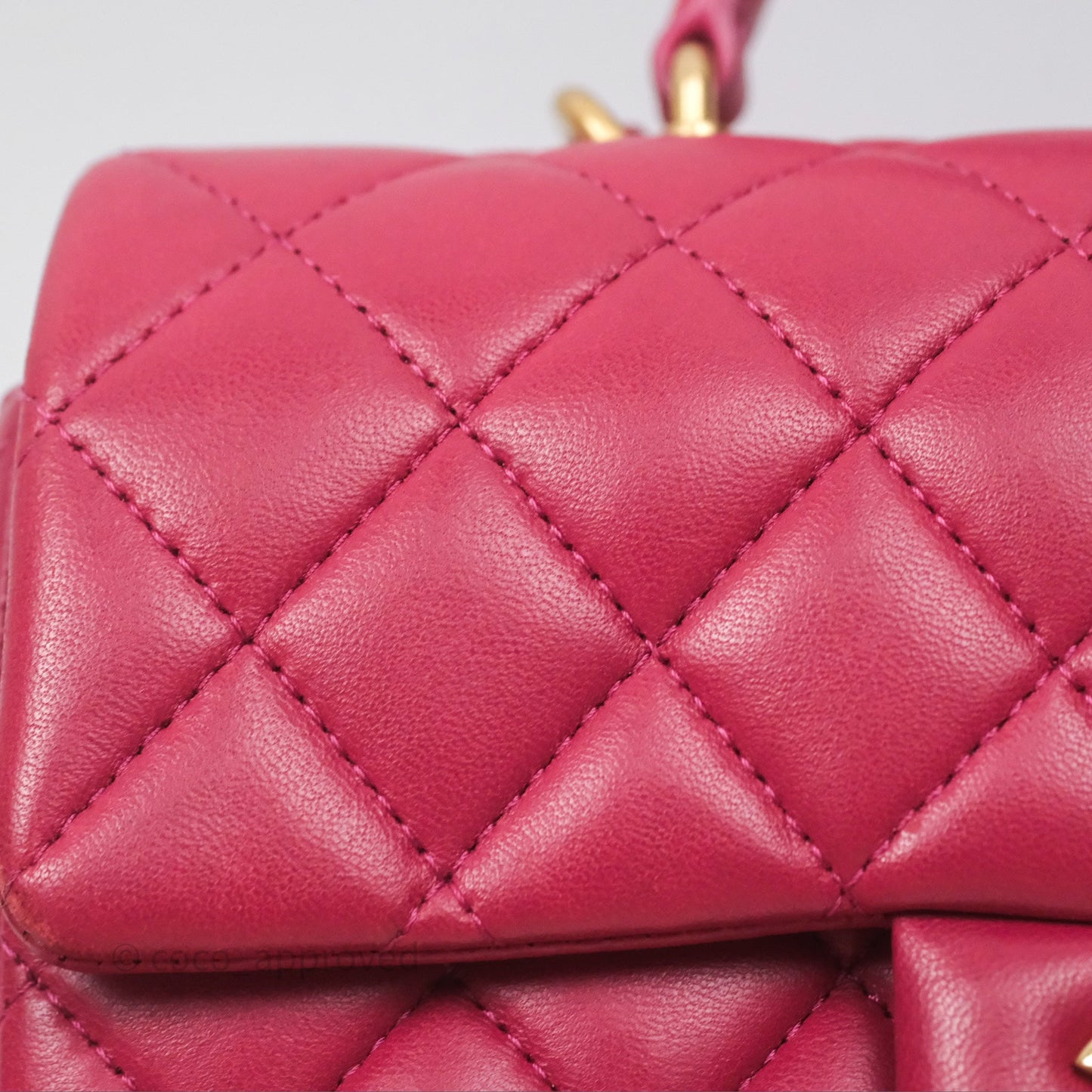 Chanel Top Handle Mini Rectangular Flap Red Lambskin Aged Gold Hardware