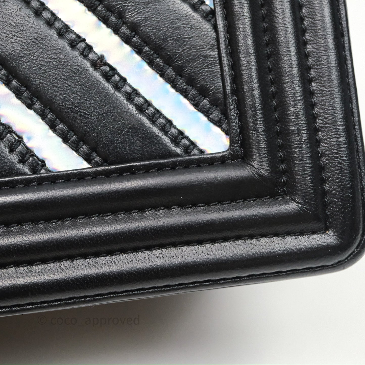 Chanel Medium Boy Chevron Iridescent PVC Lambskin Black Silver Hardware
