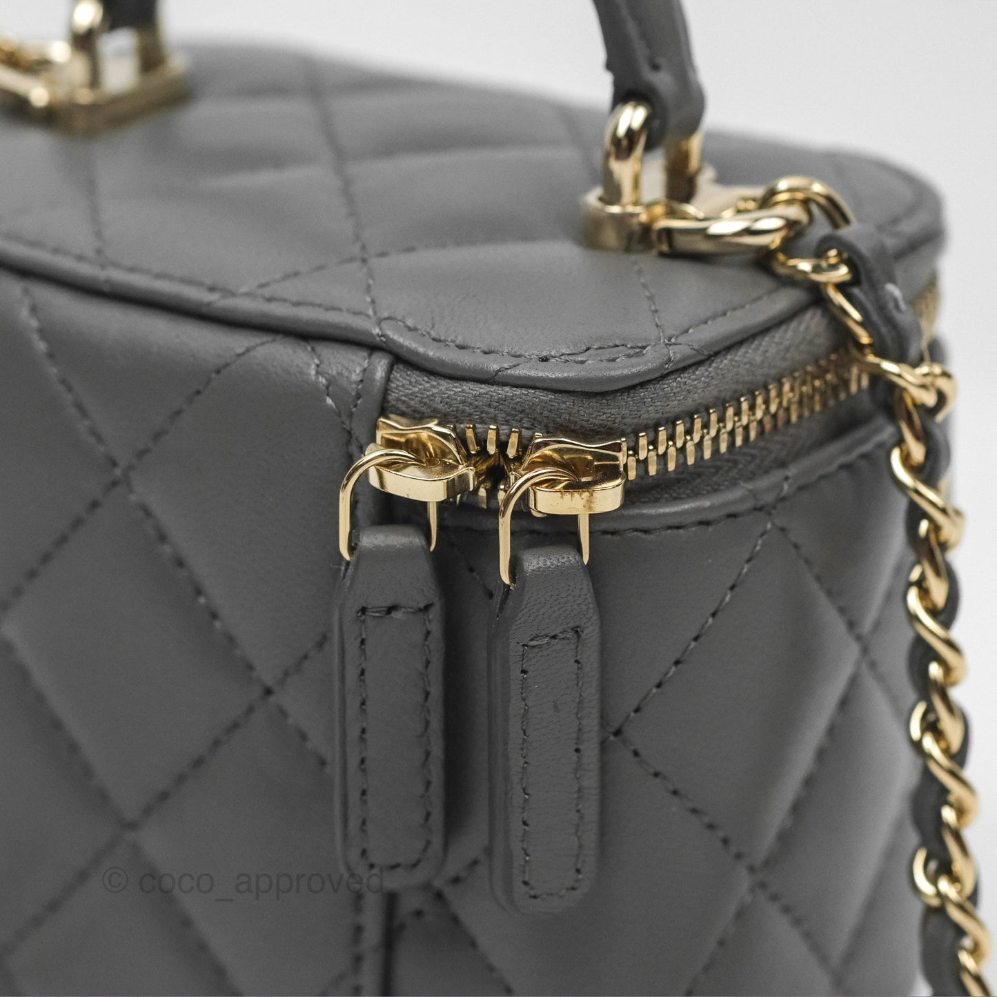 Chanel Mini Top Handle Vanity With Chain Grey Lambskin Gold Hardware