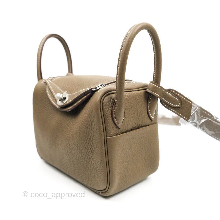 Hermès Mini Lindy 20 Etoupe Clemence Silver Hardware