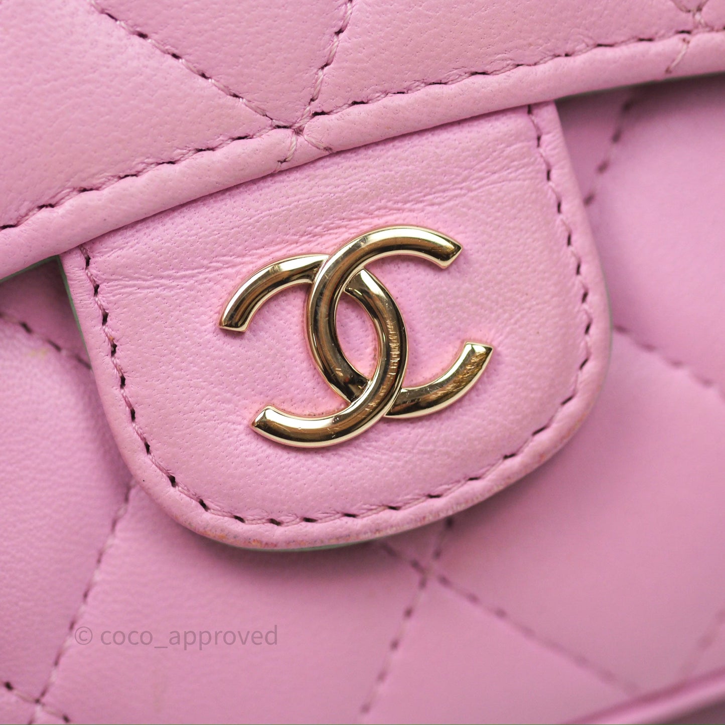 Chanel Mini Handle Clutch With Chain Pink/ Mint Lambskin Gold Hardware 23P