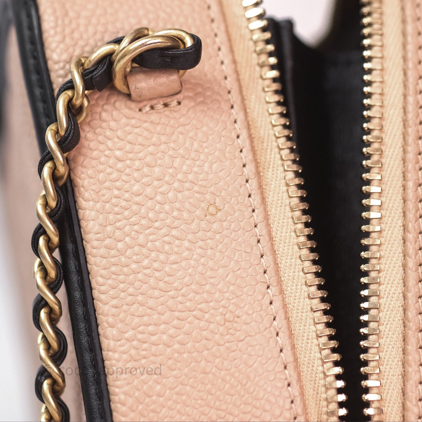 Chanel Quilted Small CC Filigree Vanity Case Beige Black Caviar Gold Hardware