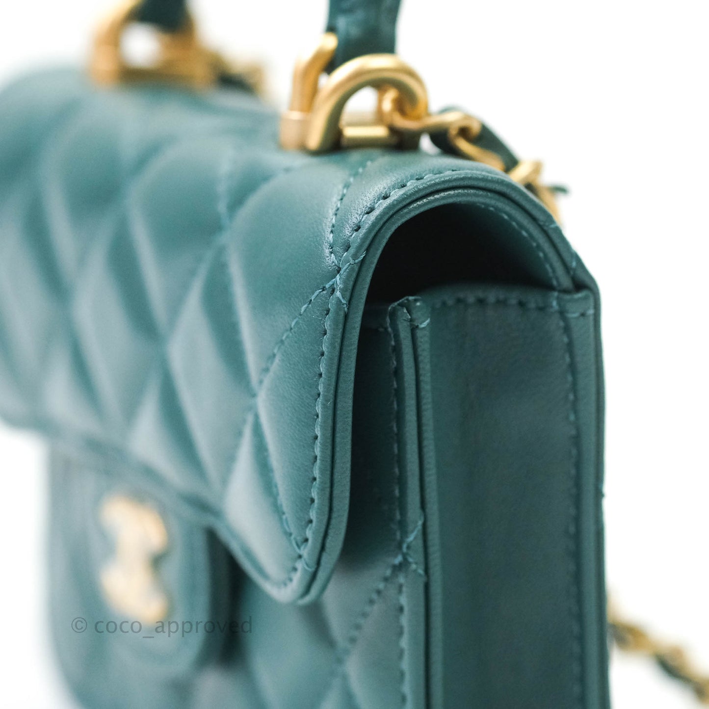Chanel Flap Coin Purse With Chain Green Lambskin Aged Gold Hardware