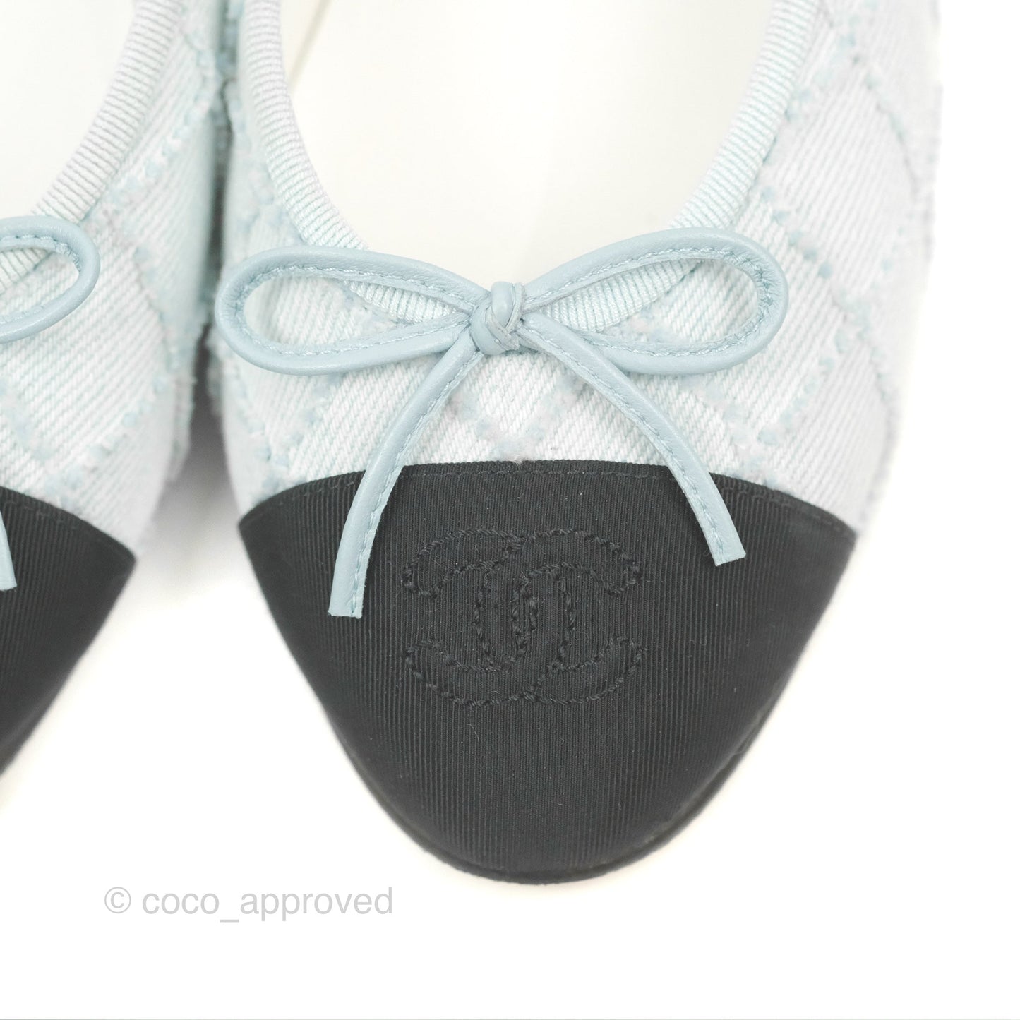 Chanel Ballerina Flats Light Blue/Black Size 37.5