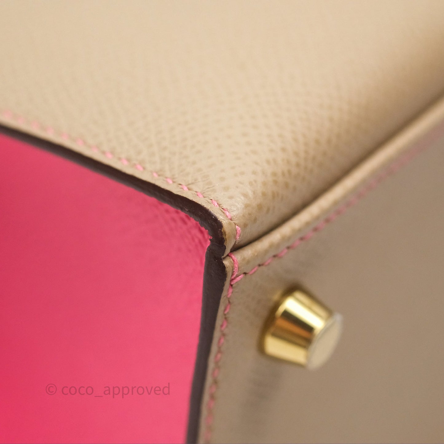 Hermès Kelly 25 Sellier Begie/Pink Epsom Gold Hardware