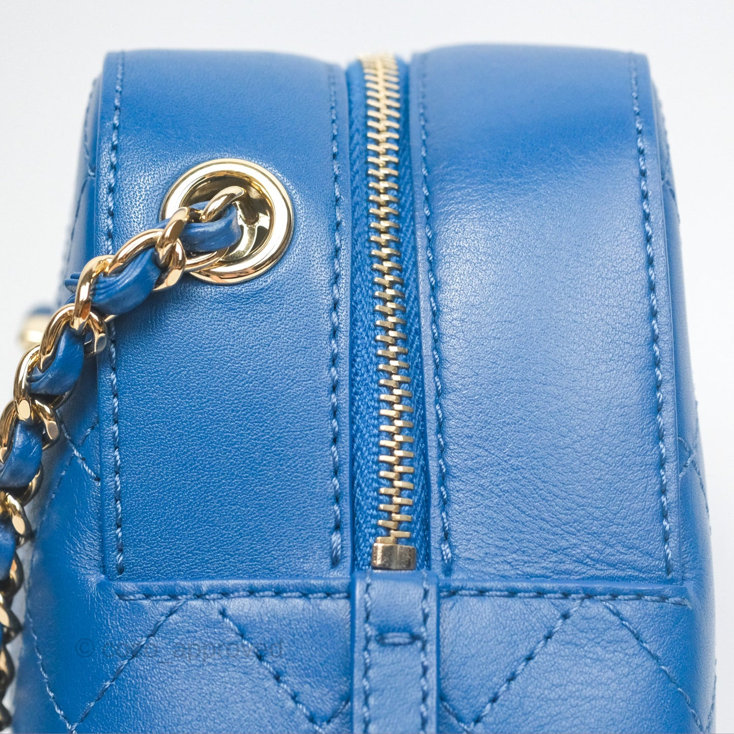 Chanel Stitched Camera Case Bag Blue Calfskin Gold Hardware