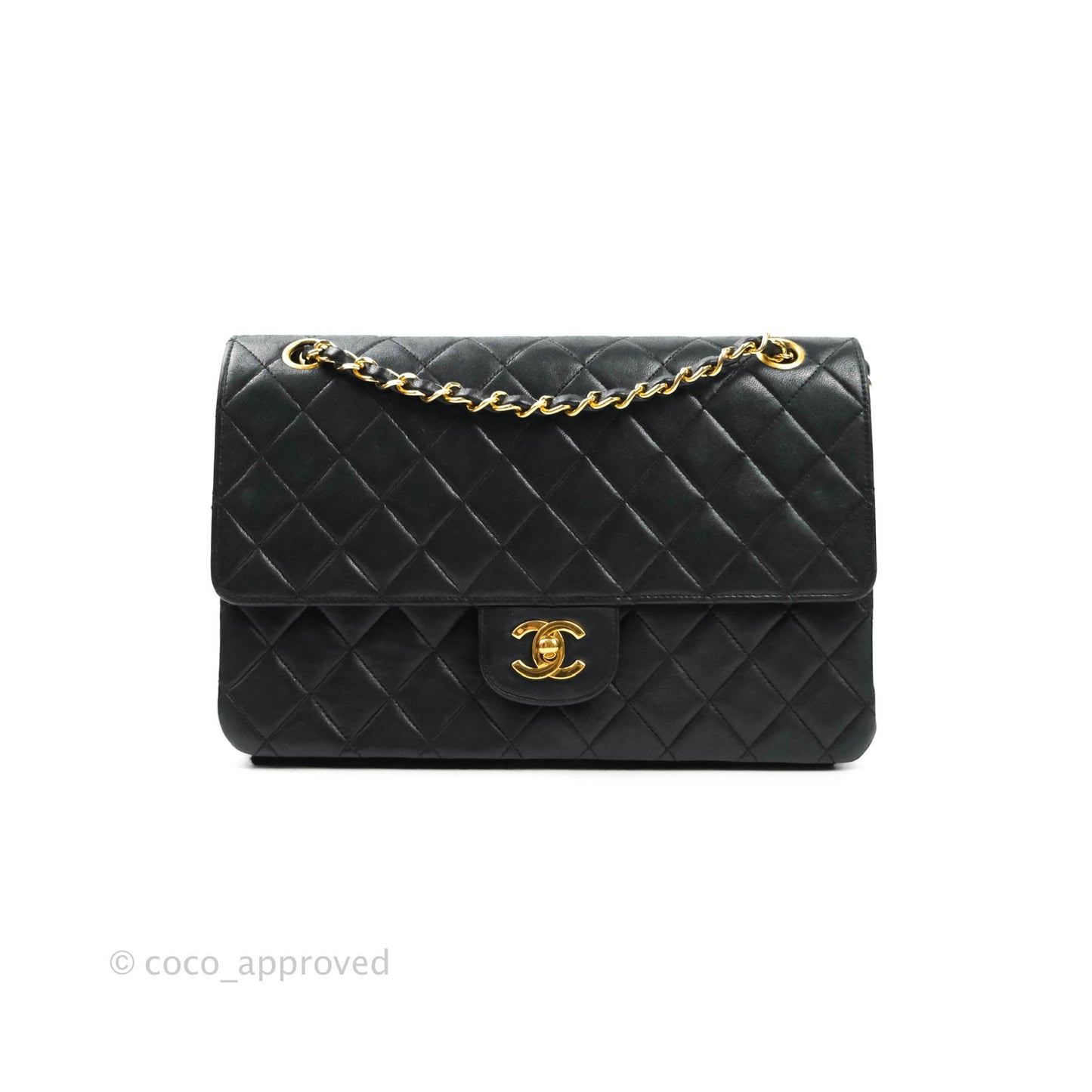 Chanel Vintage M/L Quilted Lambskin Medium Double Flap Bag Black