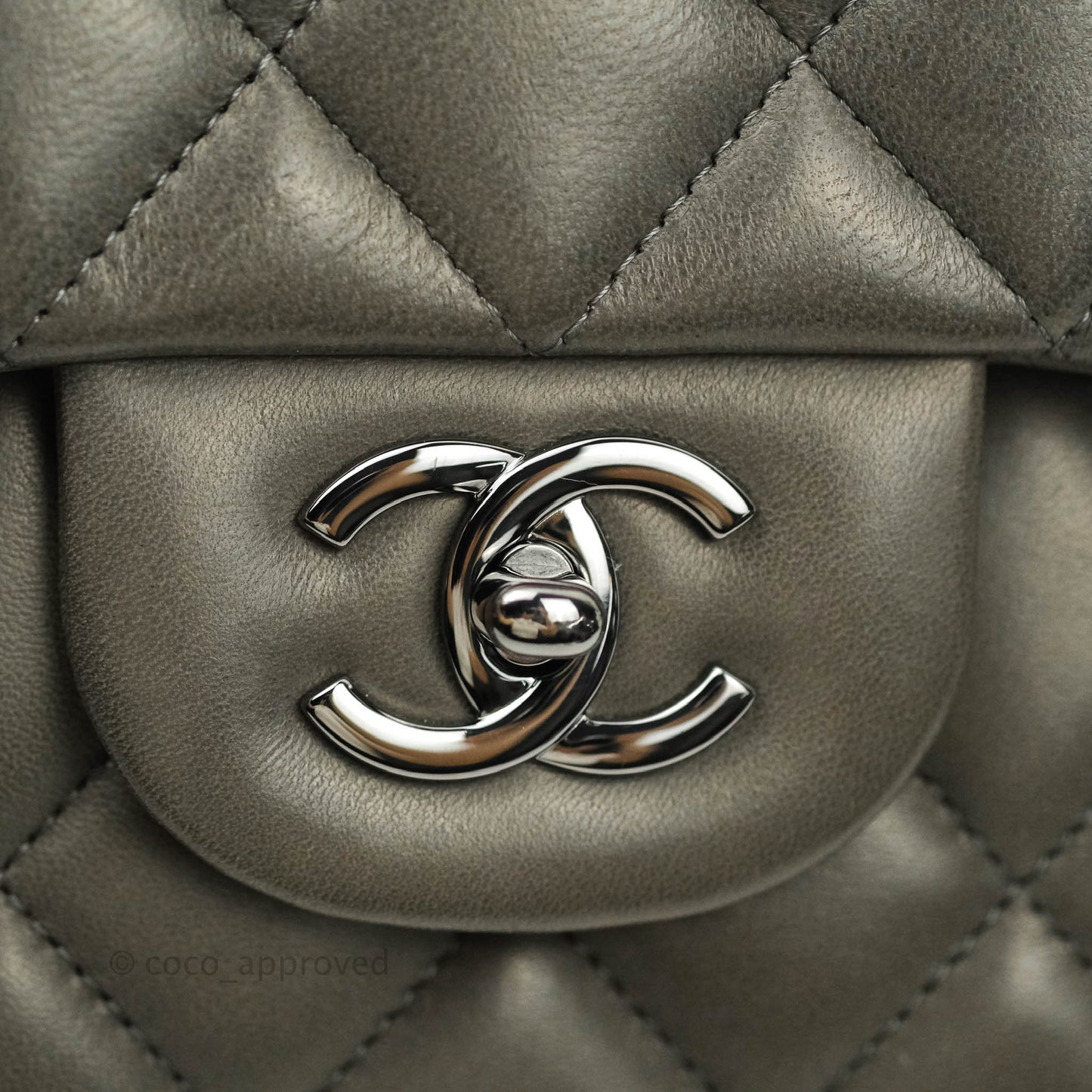 Chanel Classic Single Flap Maxi Grey Lambskin Gun Metal Hardware