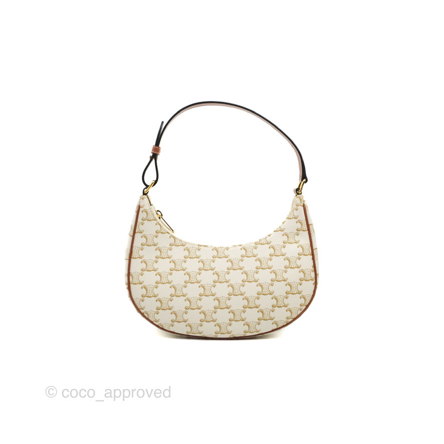 Celine Ava Bag In Triomphe Canvas Calfskin White