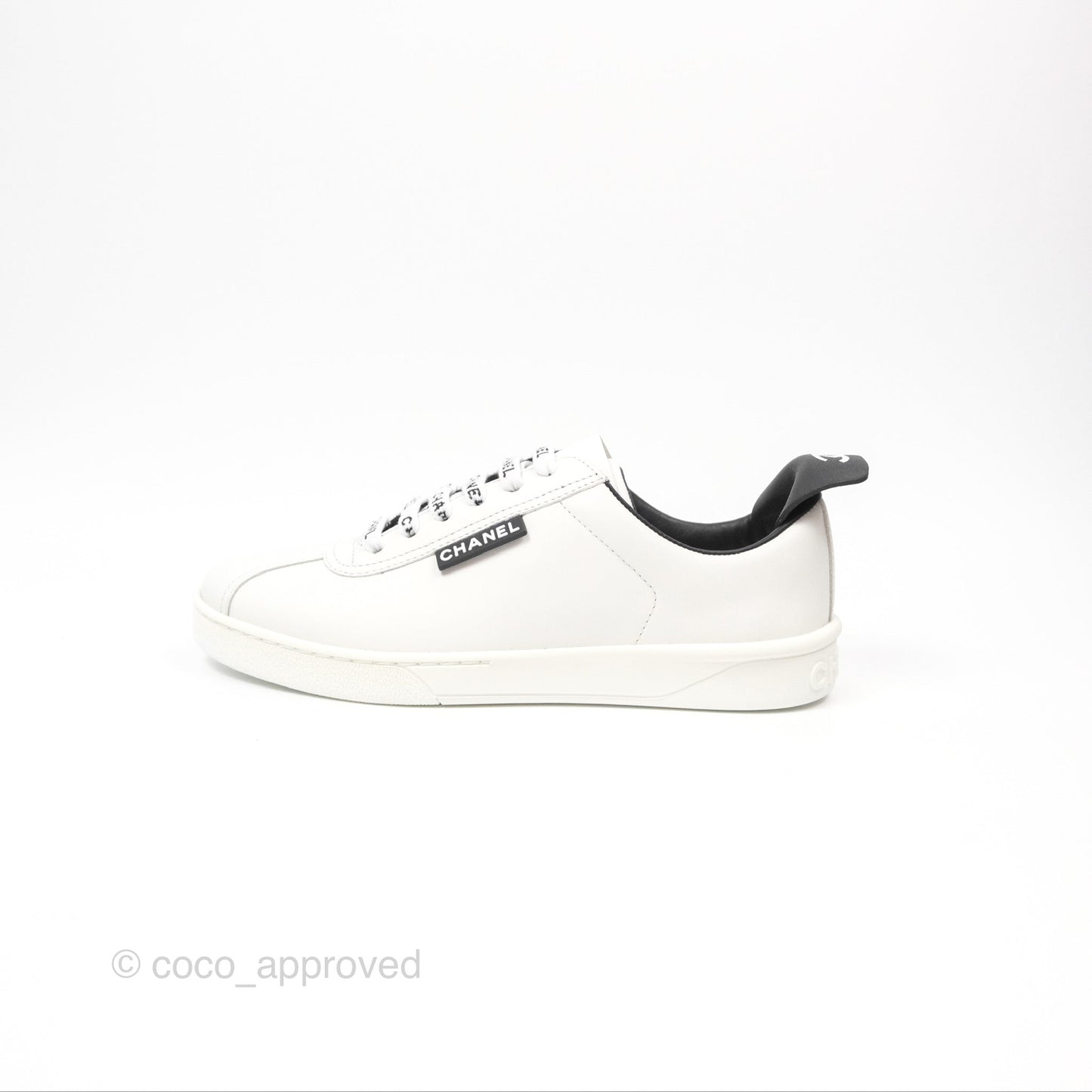 Chanel Logo Pull Tab Lace-up Sneakers White & Black Size 35