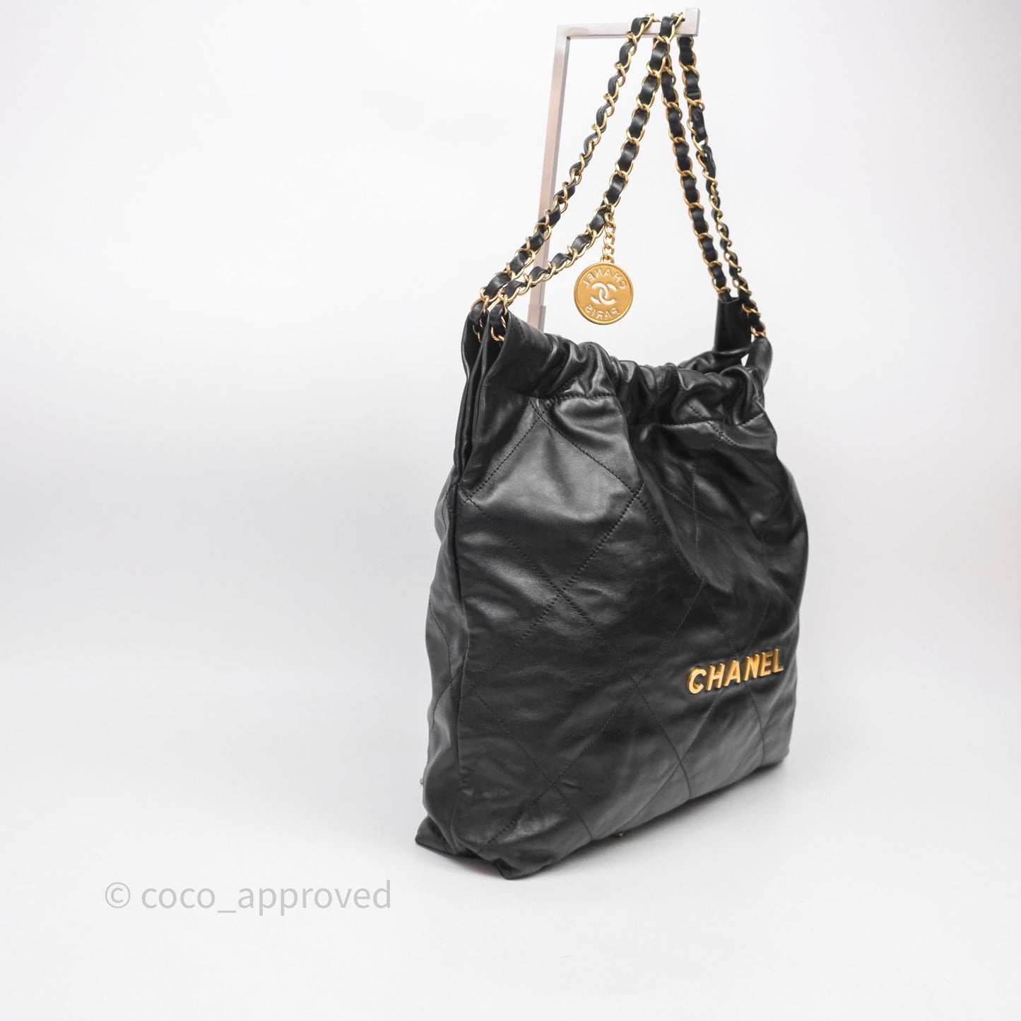Chanel 22 Bag Medium Black Crumpled Calfskin Aged Gold Hardware