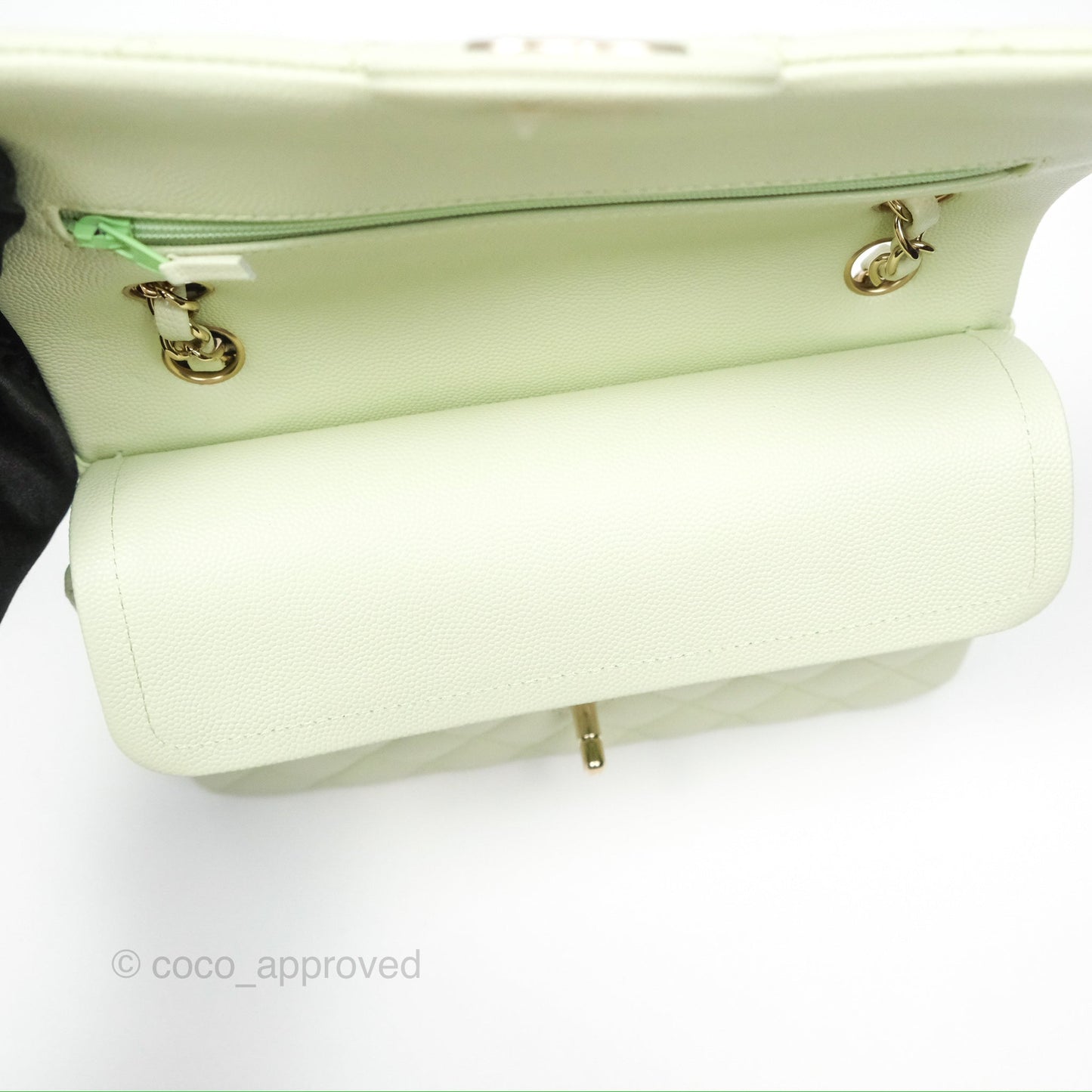Chanel Small Classic Quilted Flap Mint Green Caviar Gold Hardware 22C