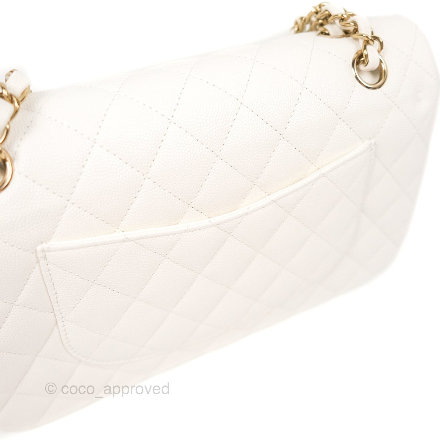 Chanel Classic M/L Medium Flap Quilted White Caviar Gold Hardware
