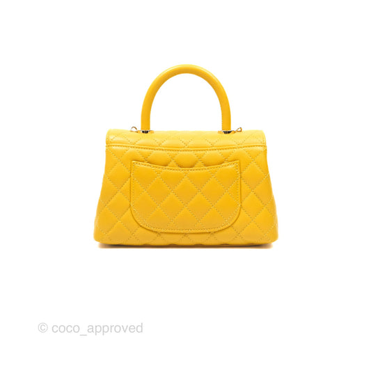 Chanel Small Coco Handle Mustard Yellow Caviar Gold Hardware