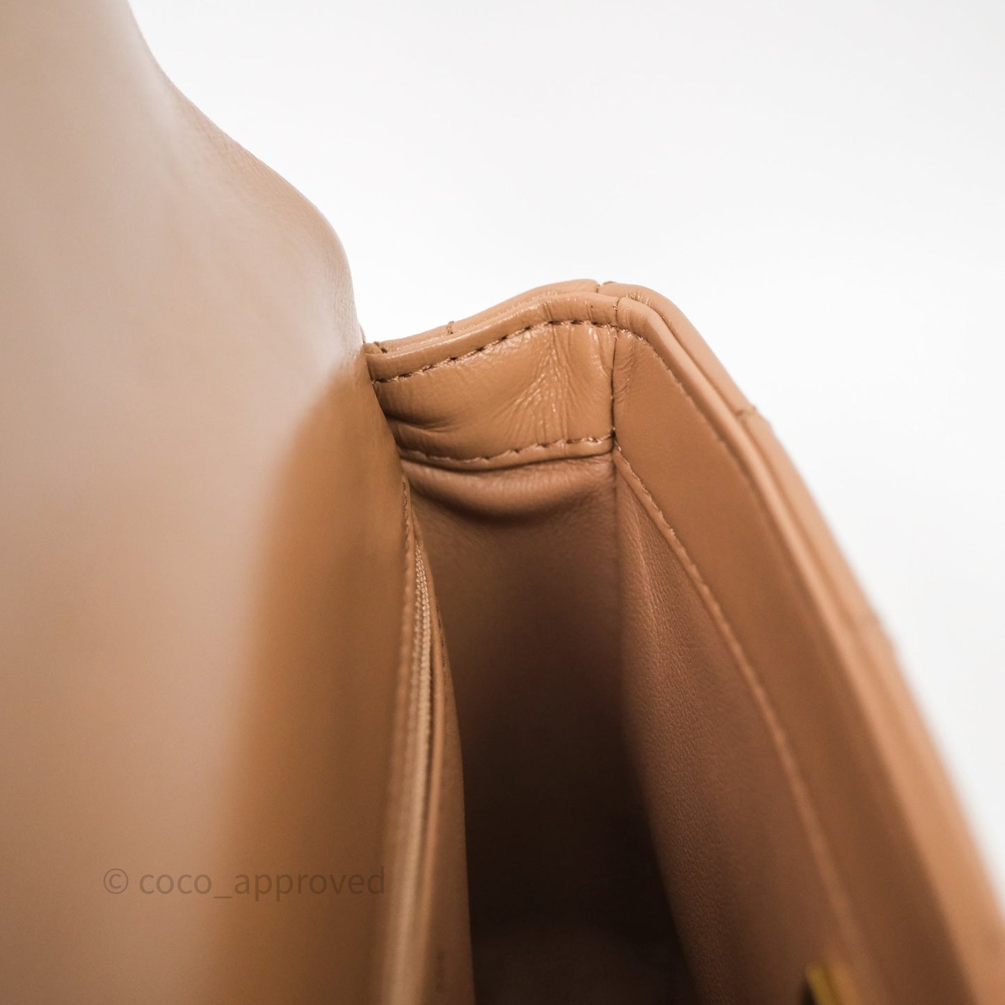 Chanel Top Handle Flap Bag Beige Lambskin Gold Hardware