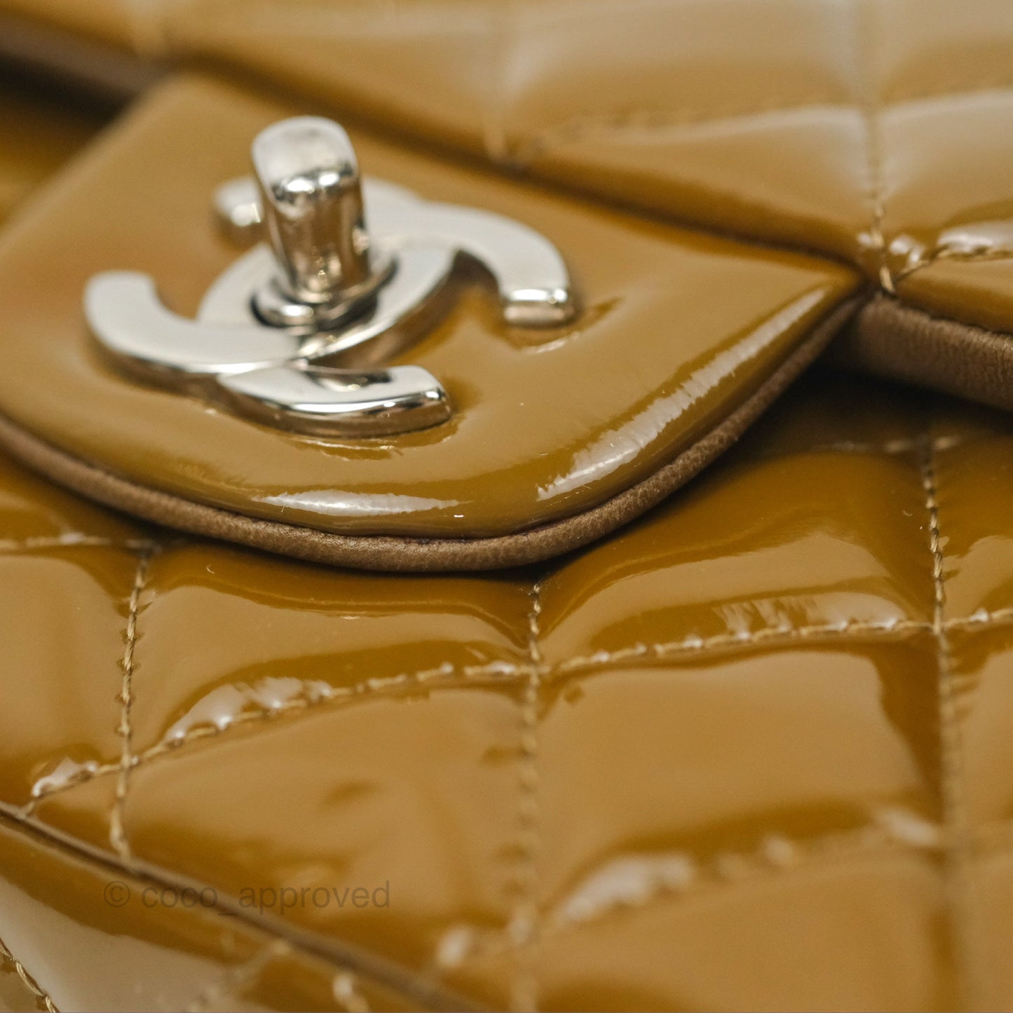 Chanel Classic M/L Medium Flap Quilted Brown Patent Silver Hardware
