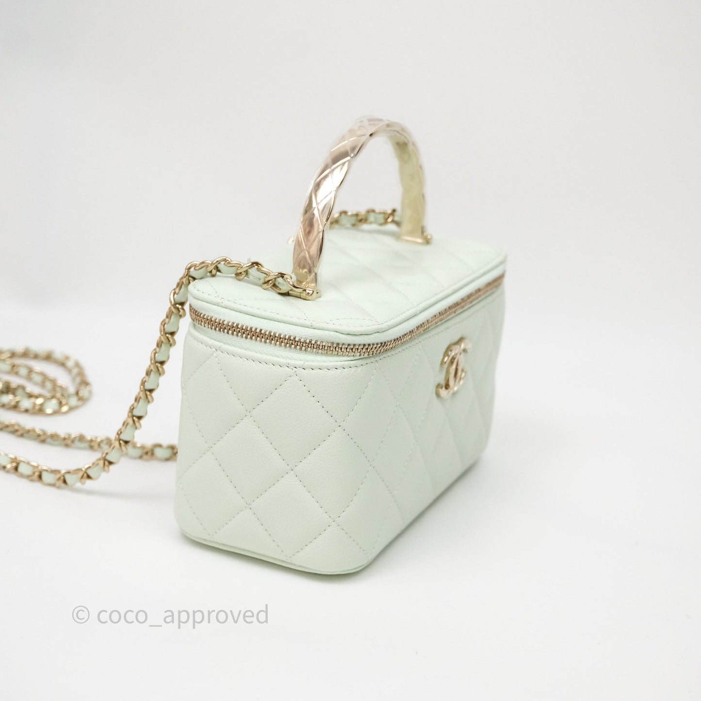 Chanel Vanity Rectangular Top Handle Mint Green Caviar Gold Hardware