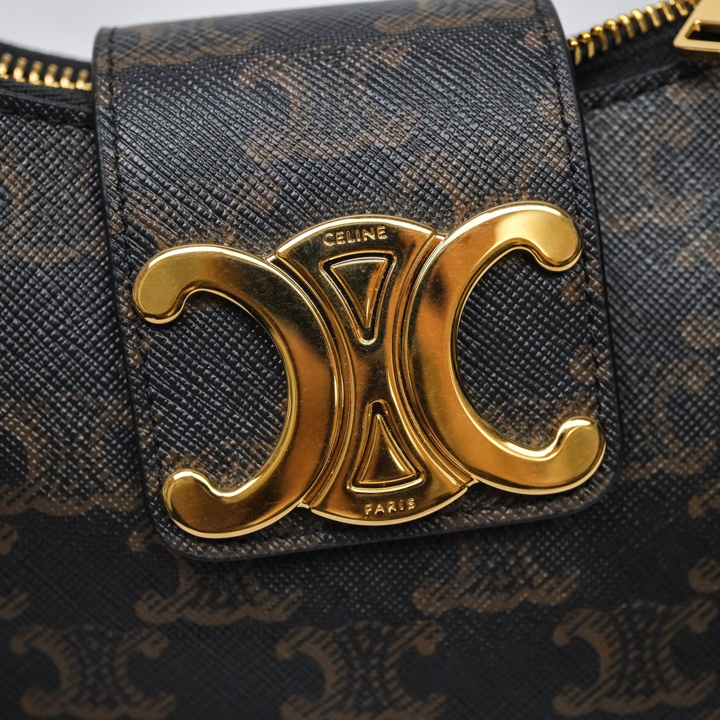 Celine Medium Ava Triomphe Bag Triomphe Canvas Tan Calfskin
