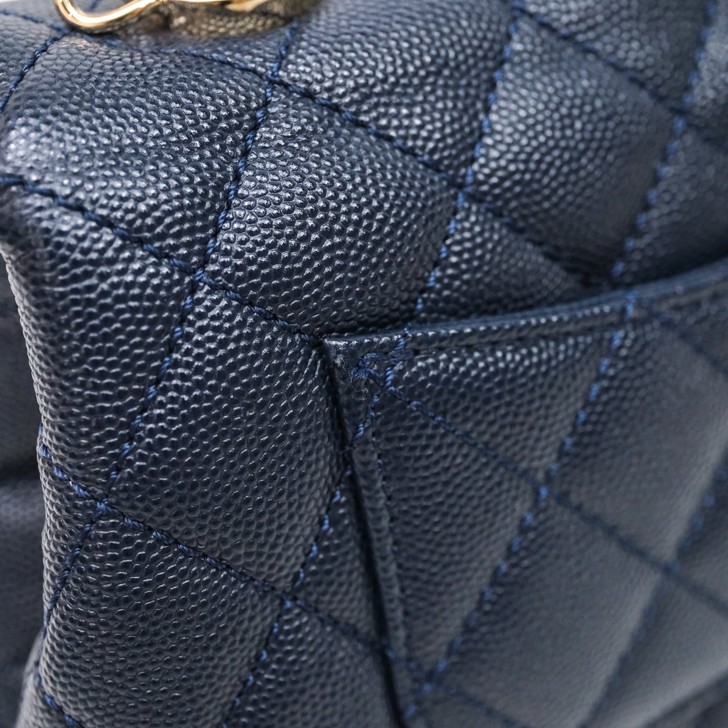 Chanel Mini Coco Handle Quilted Navy Caviar Gold Hardware Lizard Embossed Handle