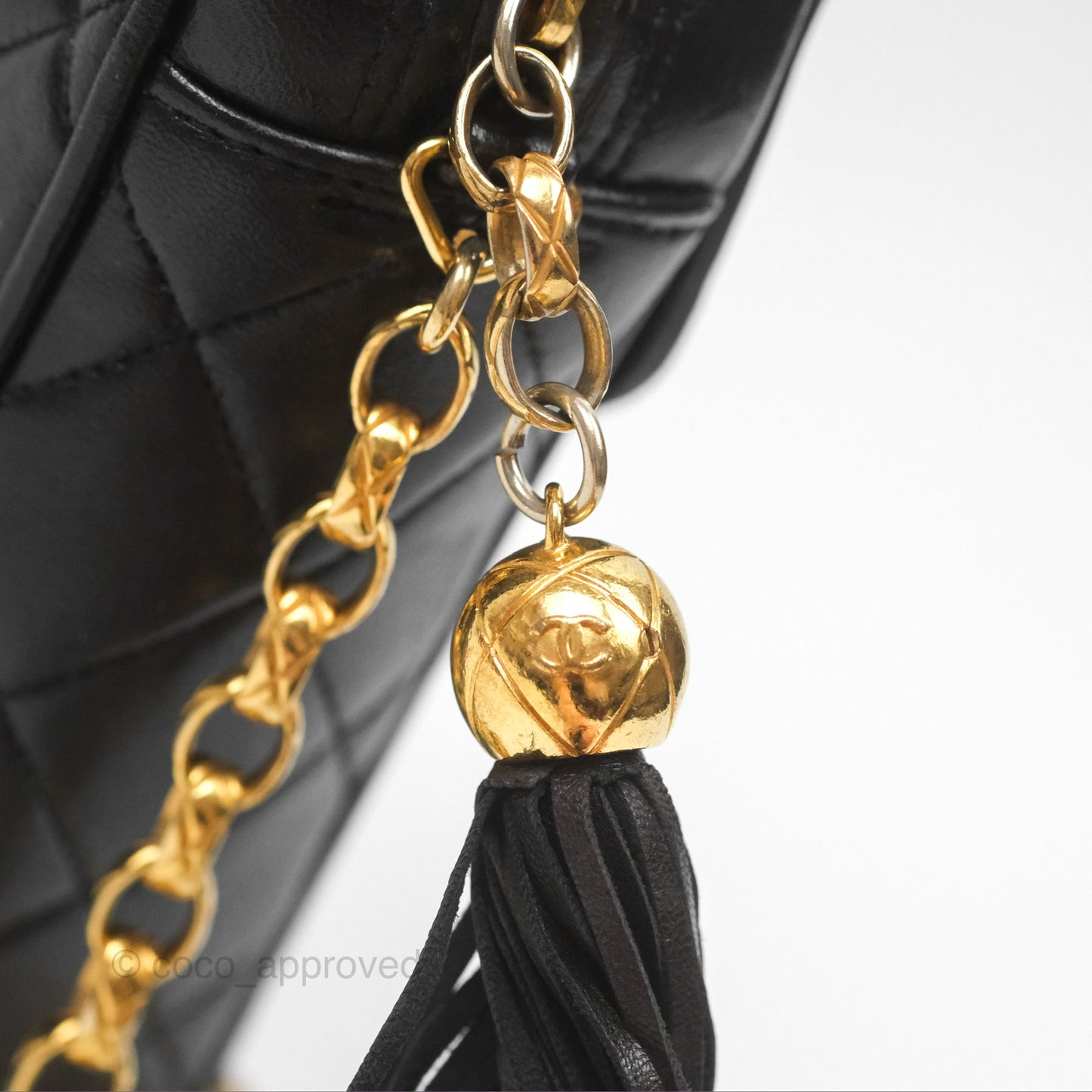 Chanel Vintage Diana Fringe Camera Bag Black Lambskin 24K Gold Hardware