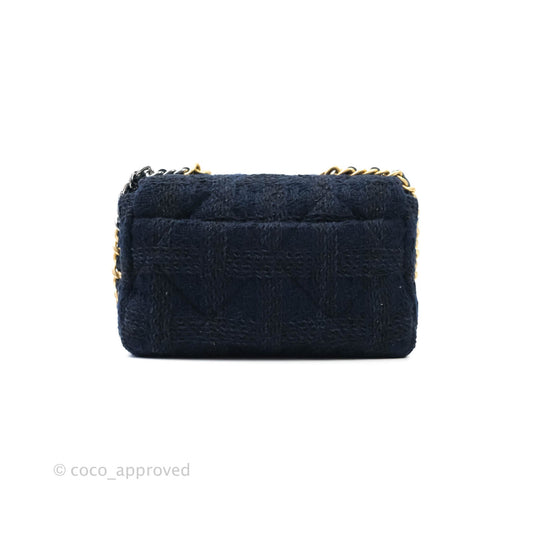 Chanel 19 Small Tweed Navy Mixed Hardware
