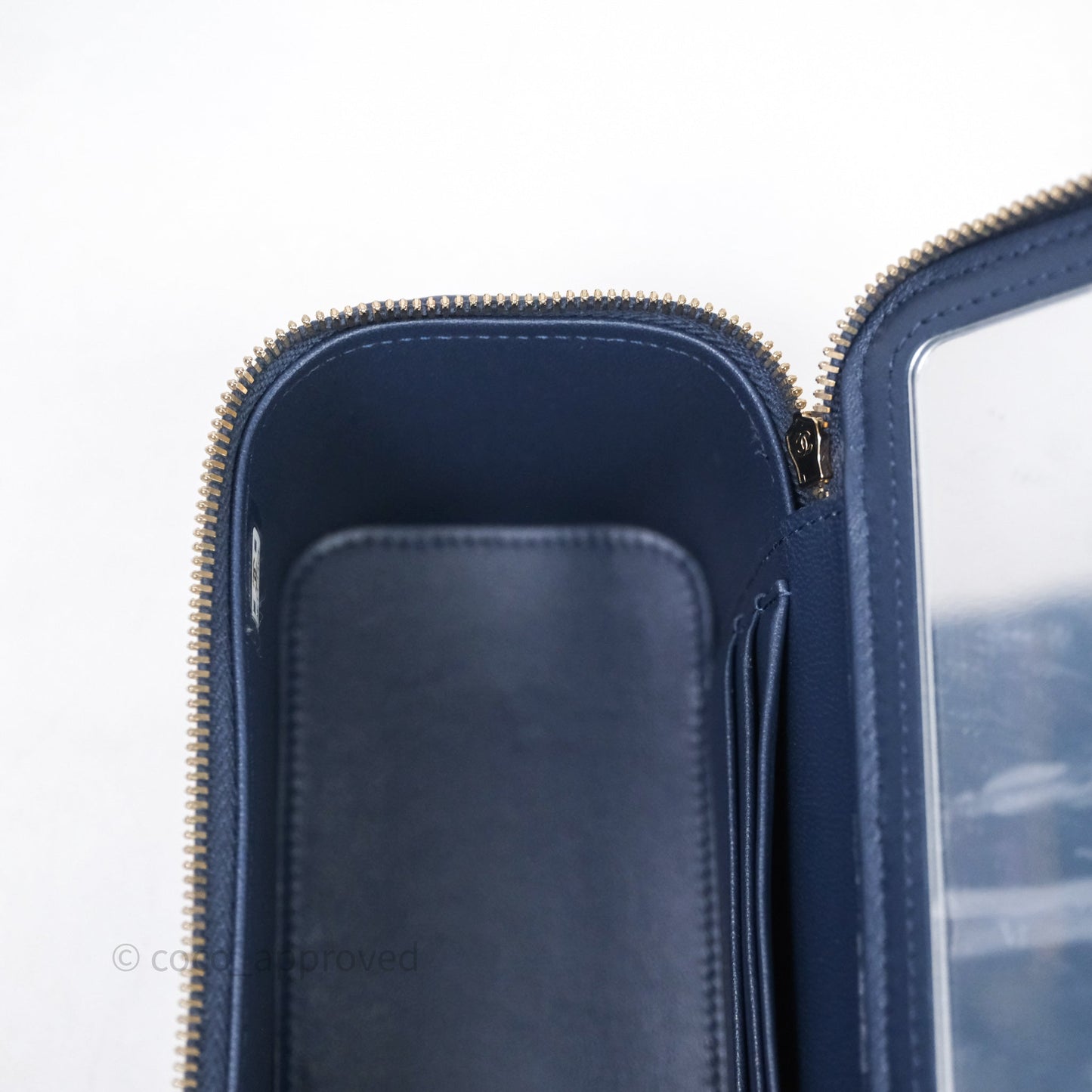 Chanel Vanity Rectangular Metal Top Handle Navy Lambskin Aged Gold Hardware