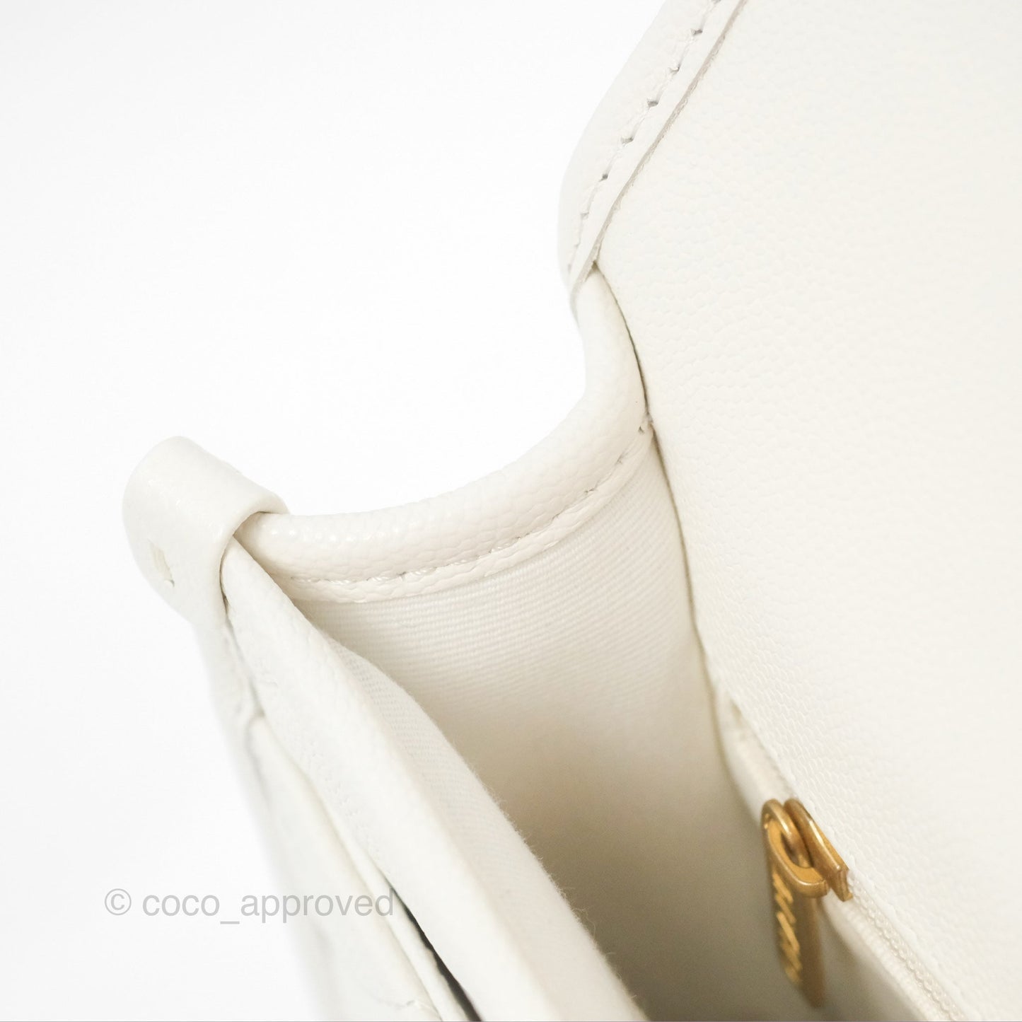 Chanel Mini School Memory Top Handle Flap White Caviar 22K